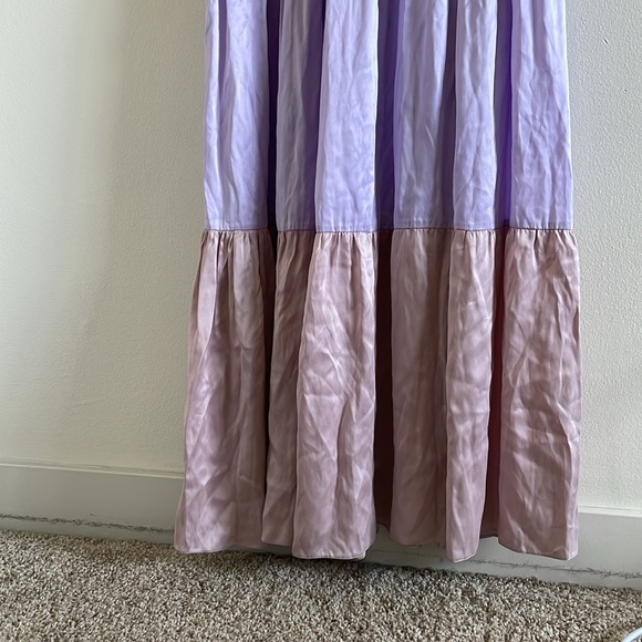 Soler Pia Gathered Tier Maxi Dress Women’s Size Medium 100% Silk Pink Purple - Picture 5 of 11